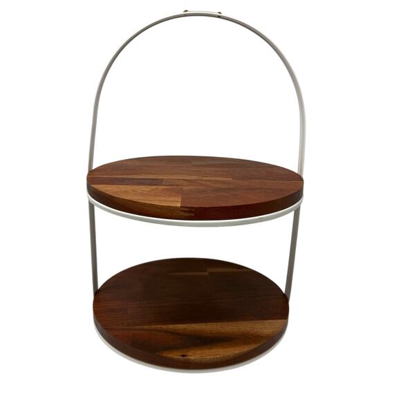 Hearth & Hand Magnolia Galvanized Metal & Wood 2-Tier Serving Stand Cake - Picture 1 of 6